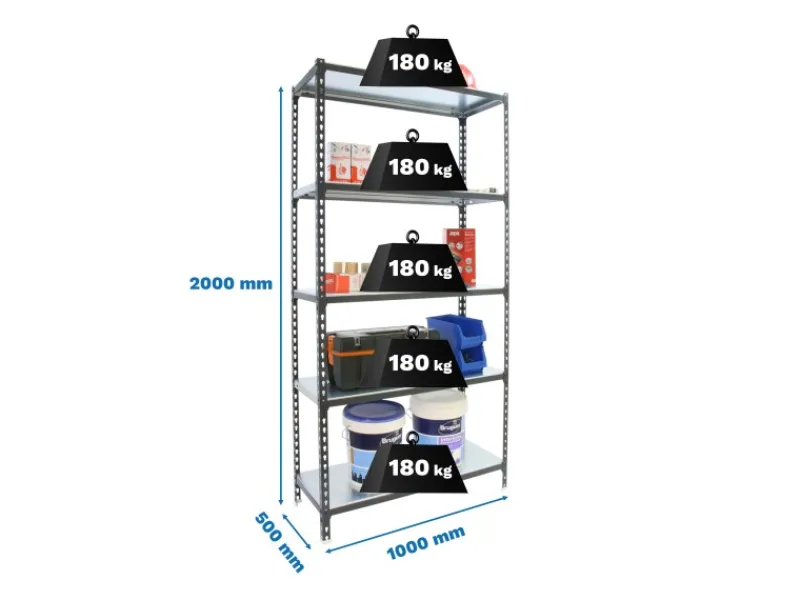 PROREGAL Schwerlastregal Big Metal Shark HxBxT 200 x 100 x 50 cm Fachlast 180 kg Anthrazit-Verzinkt