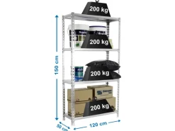 PROREGAL Schwerlastregal Mid Metal Shark HxBxT 150 x 120 x 50 cm Fachlast 200 kg Verzinkt