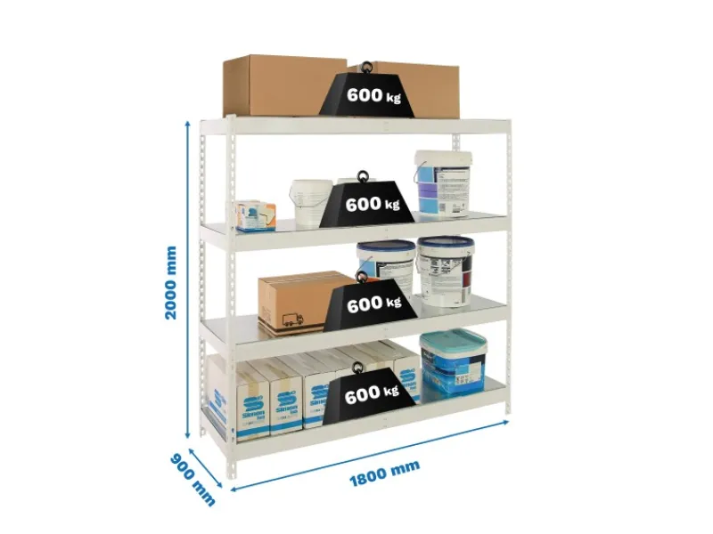 Outlet PROREGAL Schwerlastregal Metal Beast Four HxBxT 200 x 180 x 90 cm Fachlast 600 kg Weiß