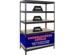 Discount PROREGAL Schwerlastregal Rivet HxBxT 180 x 120 x 60 cm Fachlast 250 kg Innovatives Stecksystem Schwarz