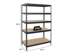 Discount PROREGAL Schwerlastregal Rivet HxBxT 180 x 120 x 60 cm Fachlast 250 kg Innovatives Stecksystem Schwarz