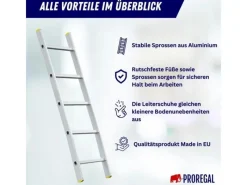 PROREGAL Sprossen-Anlegeleiter Economy Plus Ohne Traverse 5 Sprossen Arbeitshöhe 2,43 m Traglast 150 kg