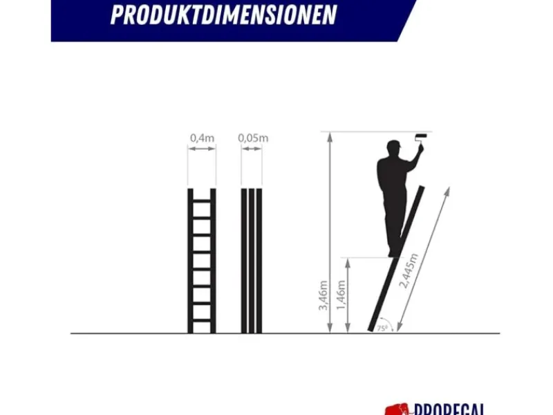 PROREGAL Sprossen-Anlegeleiter Economy Plus Ohne Traverse 9 Sprossen Arbeitshöhe 3,46 m Traglast 150 kg