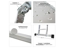 PROREGAL Sprossen-Mehrzweckleiter MULTISTEP mit Gerüstplattform Aluminium 4x4 Sprossen bis zu 4,6 m Höhe Traglast 150kg