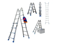 PROREGAL Sprossen-Mehrzweckleiter APOLLO 3-In-1 Aluminiumleiter 4x4 Sprossen Bis Zu 4 M Höhe 150 kg Traglast Silber Klappleiter Stehleiter