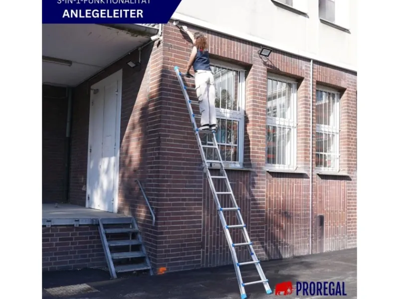 PROREGAL Sprossen-Mehrzweckleiter APOLLO 3-In-1 Aluminiumleiter 4x4 Sprossen Bis Zu 4 M Höhe 150 kg Traglast Silber Klappleiter Stehleiter