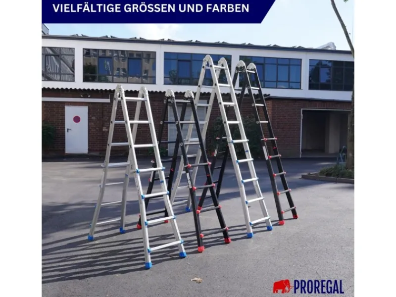 PROREGAL Sprossen-Mehrzweckleiter APOLLO 3-In-1 Aluminiumleiter 4x4 Sprossen Bis Zu 4 M Höhe 150 kg Traglast Silber Klappleiter Stehleiter