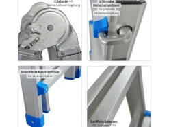 PROREGAL Sprossen-Mehrzweckleiter APOLLO 3-In-1 Aluminiumleiter 4x5 Sprossen Bis Zu 5 M Höhe 150 kg Traglast Klappleiter Stehleiter