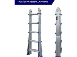 PROREGAL Sprossen-Mehrzweckleiter APOLLO 3-In-1 Aluminiumleiter 4x5 Sprossen Bis Zu 5 M Höhe 150 kg Traglast Klappleiter Stehleiter