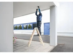 PROREGAL Stufen-Stehleiter Holz Beidseitig Begehbar 2 x 4 Stufen