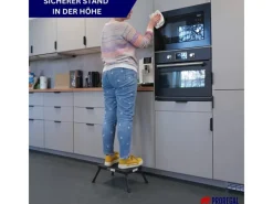 PROREGAL Tritthocker Klappbar 18x47x32cm Traglast 150kg Stahl Matt Schwarz Hocker Klapphocker Falthocker Haushaltsleiter Trittleiter