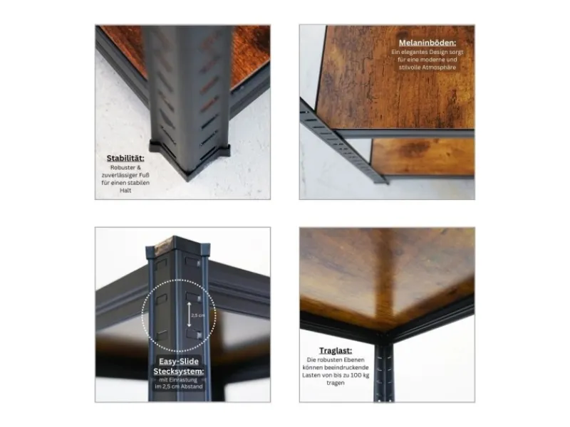 Online PROREGAL Vintage Series Schwerlastregal Ragnar für Gesamtlast 400 kg Maße 150x45x45cm Vintagebraun-Schwarz