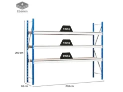 Discount PROREGAL Weitspannregal Maximus Pro Grundregal HxBxT 200 x 200 x 60 cm 4 Ebenen Spanplatten Fachboden Fachlast 690 kg Lichtblau & Lichtgrau