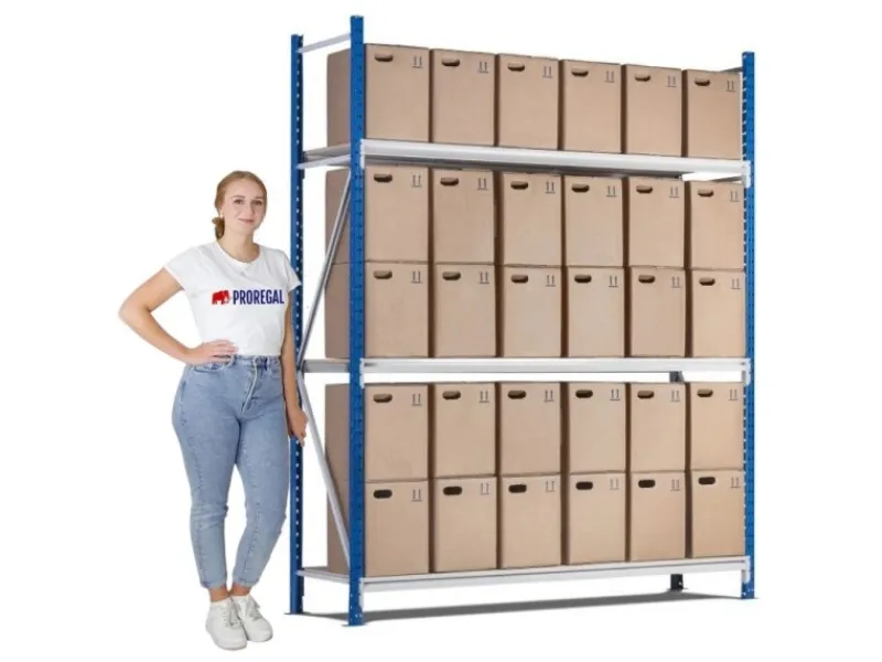 Discount PROREGAL Weitspannregal Maximus Grundregal HxBxT 200 x 200 x 40 cm 7 Ebenen Spanplatten Fachboden Fachlast 400 kg Lichtblau & Lichtgrau