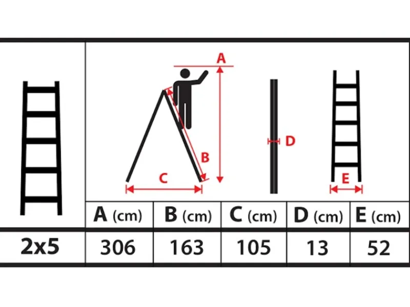 PROREGAL Wood Double Giraffe Holz-Sprossen-Stehleiter mit Sicherheitskette 2 x 5 Sprossen 163 cm Hoch Trittleiter Bockleiter Sprossen-Doppellleiter