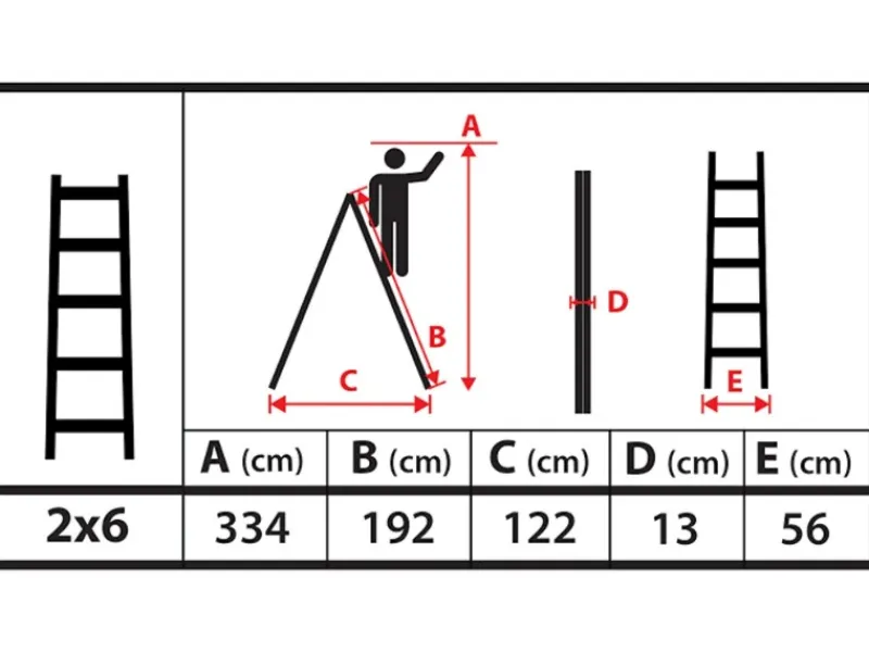PROREGAL Wood Double Giraffe Holz-Sprossen-Stehleiter mit Sicherheitskette 2 x 6 Sprossen 192 cm Hoch Trittleiter Bockleiter Sprossen-Doppellleiter