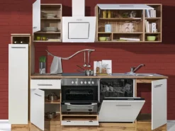 Respekta Küchenzeile 250 cm Weiß-Wildeiche Nachbildung matt