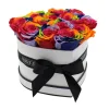 Online Rosenbox Herz Weiß-Schwarz mit 13 Rainbow Rosen
