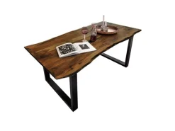 SAM Esstisch Baumkante Massiv Akazie Nussbaum 180 x 90 Schwarz QUINN