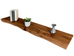 Best SAM Holzplatte Arya mit Echter Baumkante Einseitig 120 x 30 cm Akazienholz Nussbaum