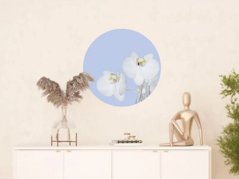 New Sanders & Sanders Selbstklebende Runde Tapete Blumen Hellblau und Weiß Ø 70 cm 601087