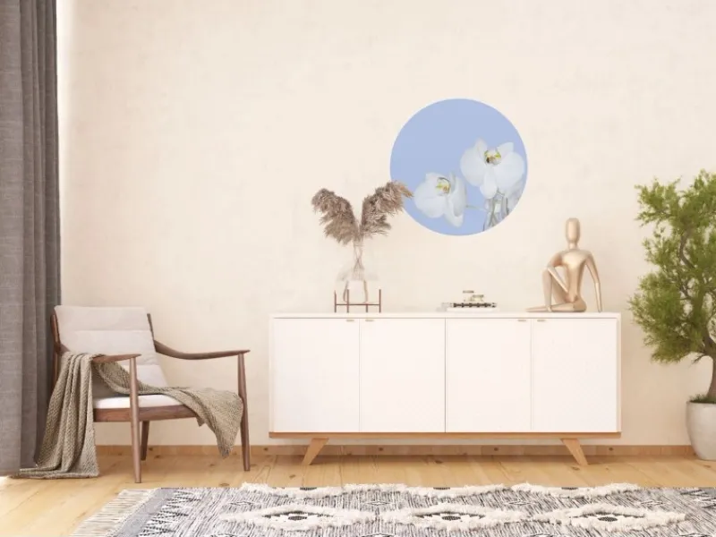 New Sanders & Sanders Selbstklebende Runde Tapete Blumen Hellblau und Weiß Ø 70 cm 601087