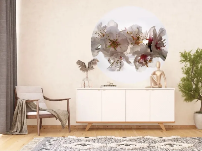 Sanders & Sanders Selbstklebende Runde Tapete Blumen Weiß und Rosa Ø 140 cm 601130