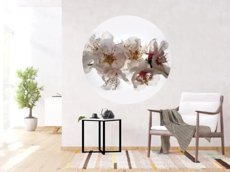 Sanders & Sanders Selbstklebende Runde Tapete Blumen Weiß und Rosa Ø 140 cm 601130