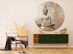 Sale Sanders & Sanders Selbstklebende Runde Tapete Budha Beige Ø 140 cm 601126