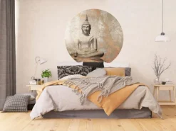 Sale Sanders & Sanders Selbstklebende Runde Tapete Budha Beige Ø 140 cm 601126