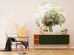 Sanders & Sanders Selbstklebende Runde Tapete Tulpe Grau und Gelb Ø 140 cm 601127