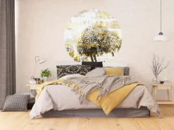 Sanders & Sanders Selbstklebende Runde Tapete Tulpe Grau und Gelb Ø 140 cm 601127