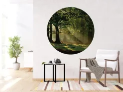 Sanders & Sanders Selbstklebende Runde Tapete Bewaldete Landschaft Grün Ø 140 cm 601134