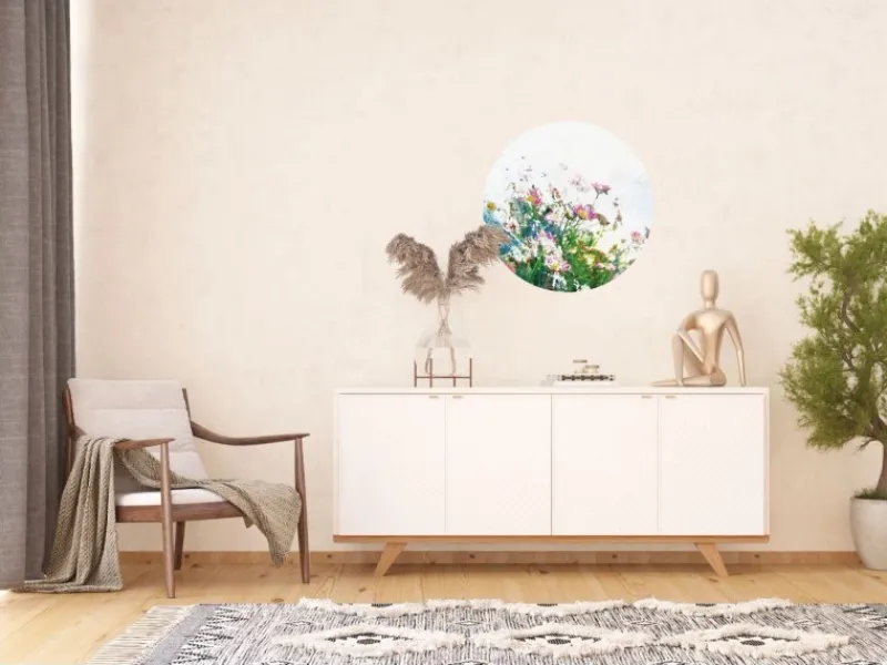 Sanders & Sanders Selbstklebende Runde Tapete Blumen Grün Rosa und Weiß Ø 70 cm 601088