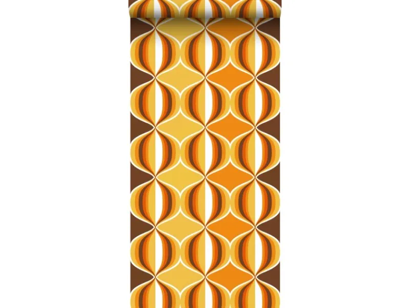 Sanders & Sanders Tapete Retro-Ornamente Gelb Braun und Orange 53 cm x 10.05 m