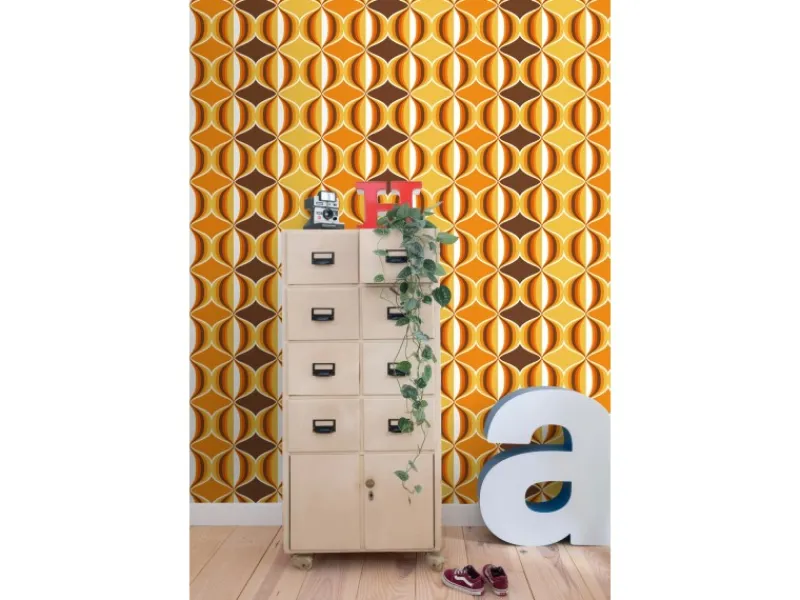 Sanders & Sanders Tapete Retro-Ornamente Gelb Braun und Orange 53 cm x 10.05 m