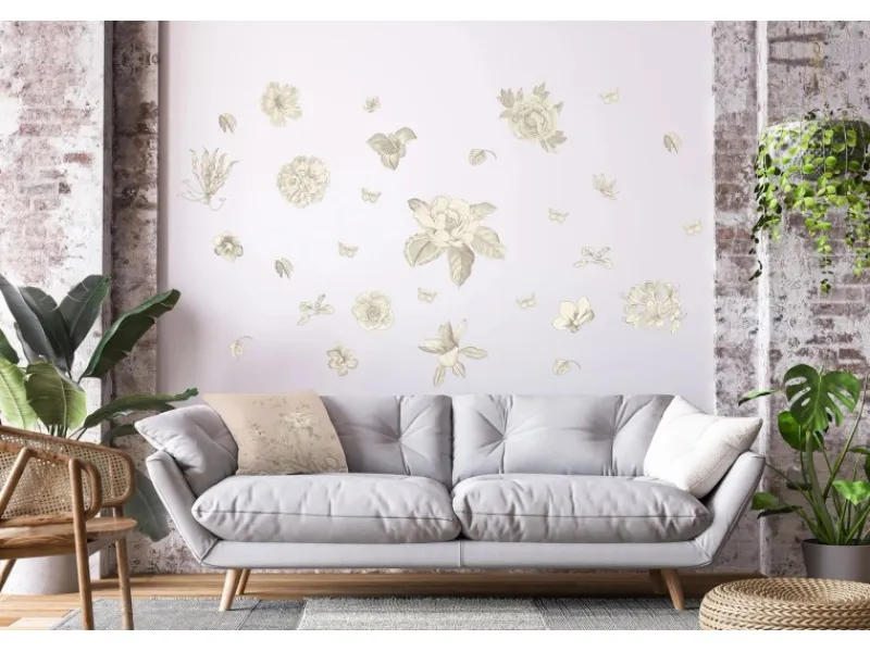 Sale Sanders & Sanders Wandtattoo Blumen Grau 85 x 65 cm 601351