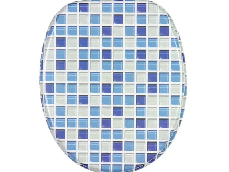 New Sanilo WC Sitz mit Absenkautomatik Mosaik Blau, Hochwertiger und Stabiler Toilettendeckel aus Holz