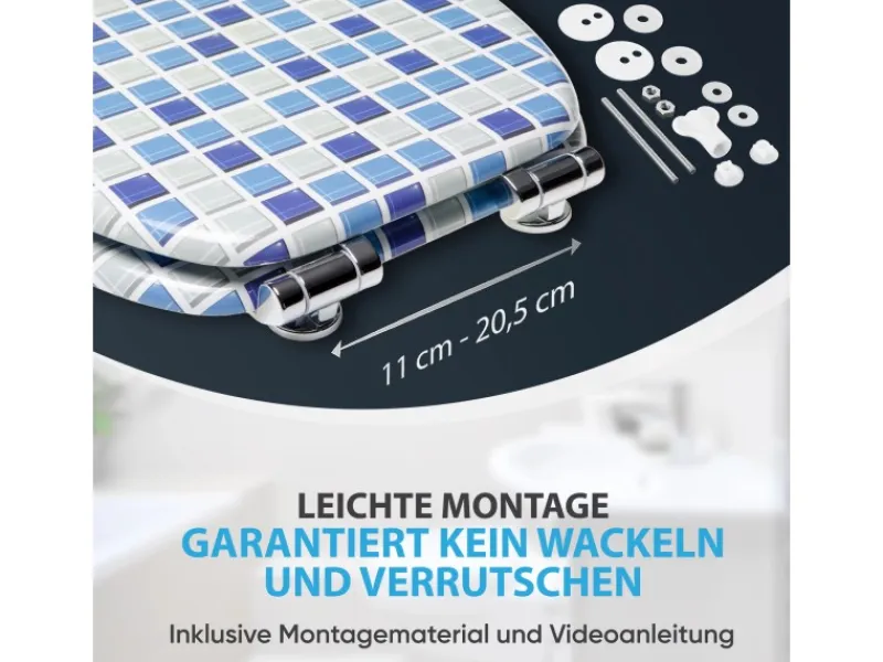 New Sanilo WC Sitz mit Absenkautomatik Mosaik Blau, Hochwertiger und Stabiler Toilettendeckel aus Holz