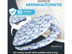 New Sanilo WC Sitz mit Absenkautomatik Mosaik Blau, Hochwertiger und Stabiler Toilettendeckel aus Holz