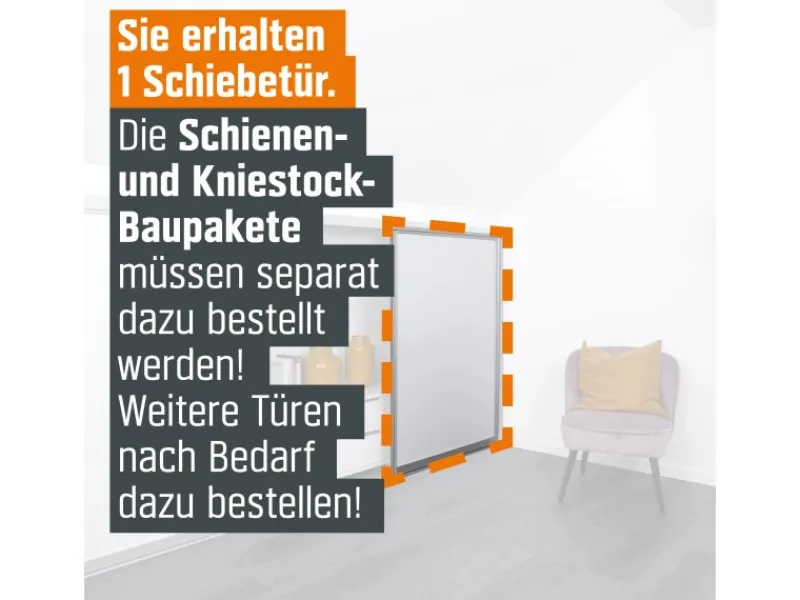 Skyscope Schiebetür-Bau-Set Kniestock Profil Silber Dekor 1022 x 1400 mm