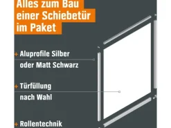 Skyscope Schiebetür-Bau-Set Kniestock Profil Silber Dekor 1022 x 1400 mm