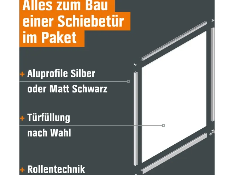 Skyscope Schiebetür-Bau-Set Kniestock Profil Silber Dekor 1022 x 1400 mm