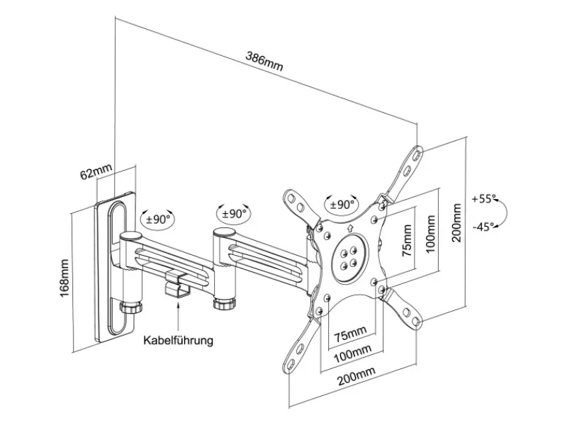 Schwaiger TV-Wandhalter Motion 22,86 cm (9") für Camper bis 109,22 cm (43'')