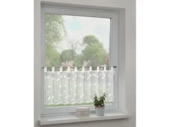 Sehlbach Bistrogardine mit Schlaufen Rankenstickerei 135 cm x 45 cm Weiß