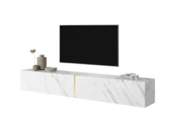 Online Selsey TV-Hängeboard Bisira 200 cm e Marmoroptik mit Goldenem Einsatz Weiß