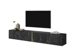 New Selsey TV-Hängeboard Bisira 200 cm Schwarze Marmoroptik mit Goldenem Einsatz Black