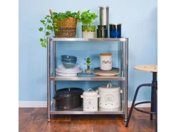 shelfr Edelstahl Schwerlastregal bis 120 kg auf 3 Ebenen 74 x 41 x 77 cm