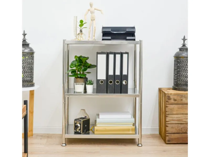 shelfr Edelstahl Schwerlastregal bis 60 kg auf 3 Ebenen 61 x 36 x 82 cm