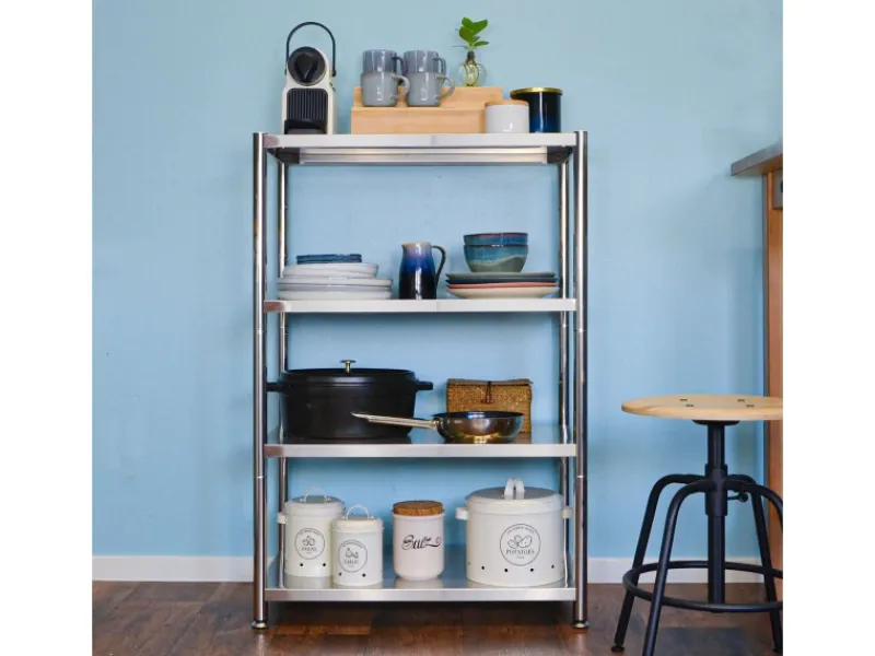 shelfr Edelstahl Schwerlastregal bis 150 kg auf 4 Ebenen 74 x 41 x 109 cm